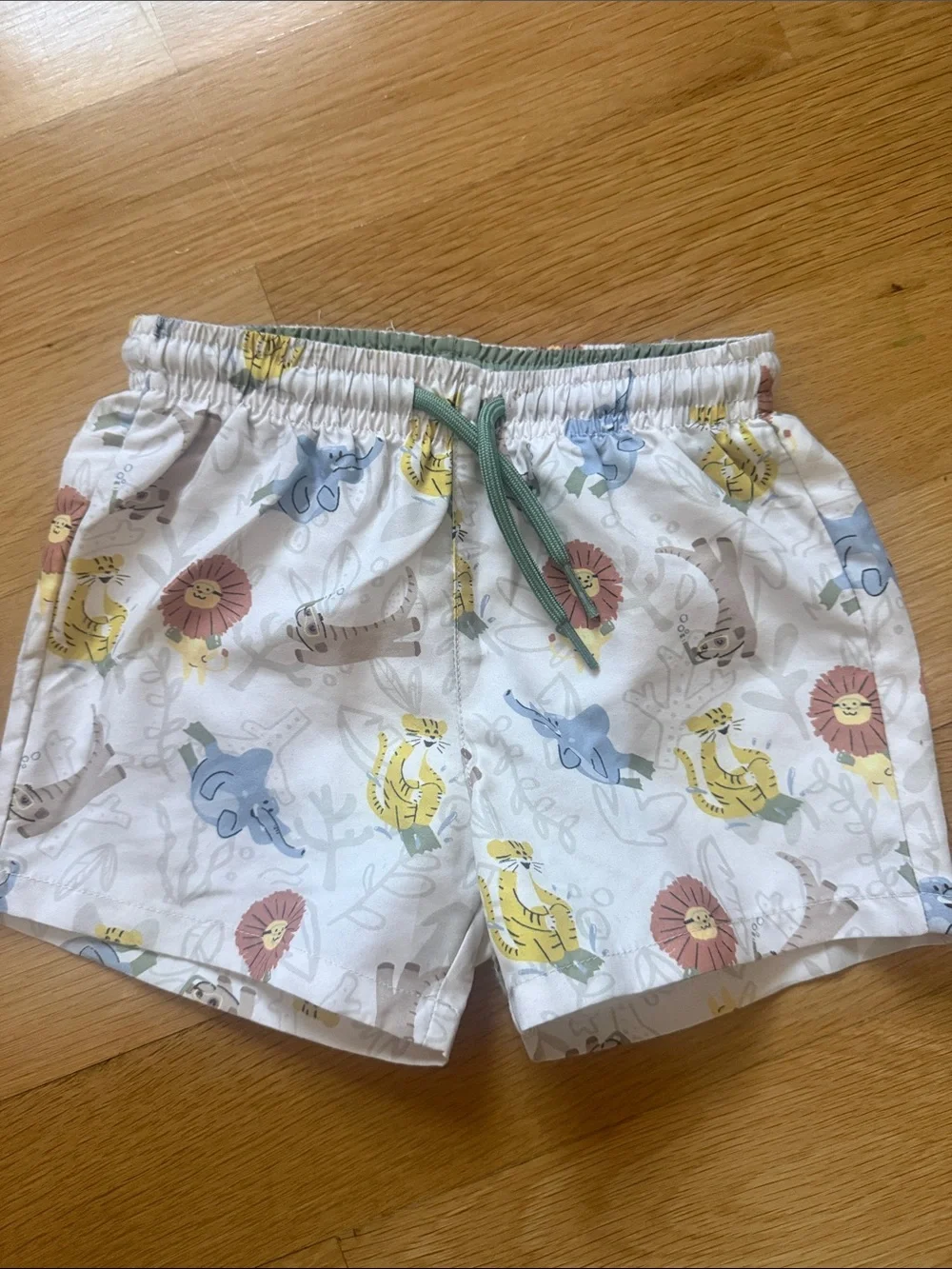 Mayoral White Kids' Animal Print Shorts with Green Drawstring